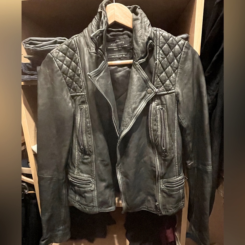 **SOLD!Do not buy!!*All Saints Womens Cargo Leather Biker Motorcycle Jacket US 4